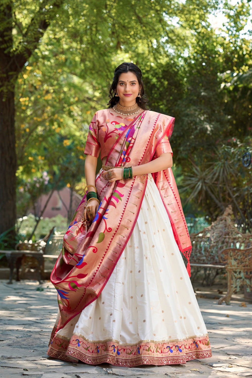 Regal Paithani Silk Lehenga Choli with 4-Meter Royal Flair & Zari Weave