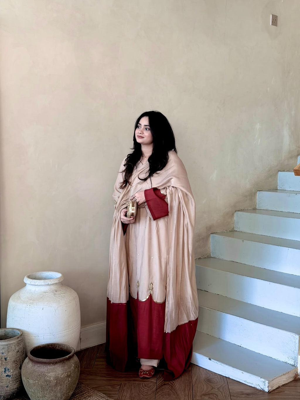 Pure Roman Silk Scalloped Kaftan & Palazzo Set